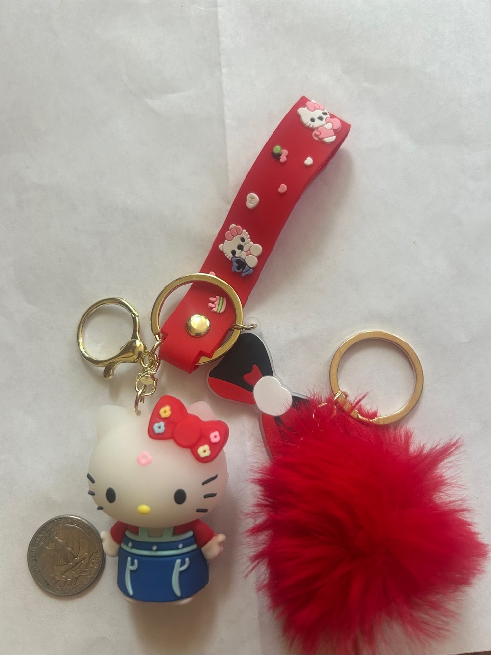 Hello Kitty Red Silicone Strap Keychain Set with Faux-Fur Pom